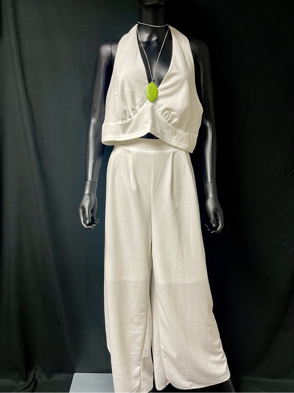 NWT SHEIN White Halter Crop Top & Wide-Leg Pants Set